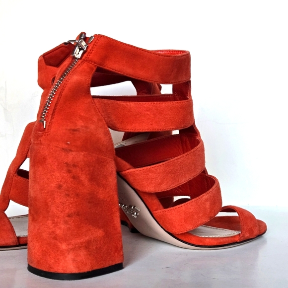 Prada RED suede, gladiator, block heel sandals.  Size 36.5 - Picture 5 of 7